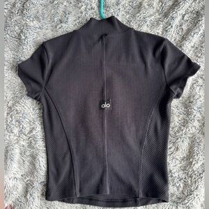 ALO Yoga Black Ribbed Short Sleeve Top